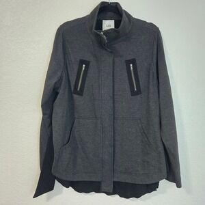 Cabi Women's Charcoal Gray Full Zip Jacket with Black Mesh Trim Size L